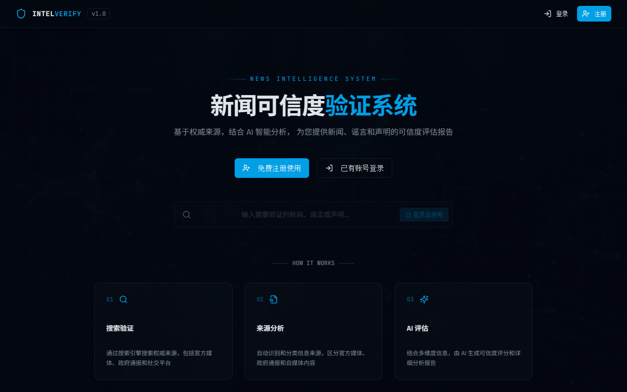 NewsVerify 新闻可信度验证系统首页截图